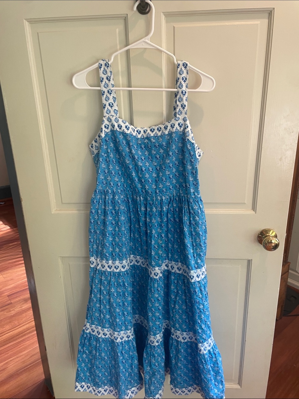 J. Crew Blue Floral Tiered Sundress with White Trim